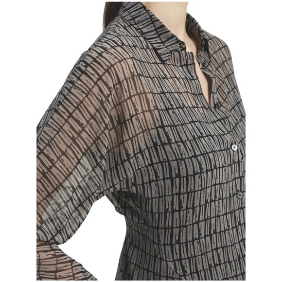 NWT Theory Women Size Small Seam Cinch Sheer Shirt in Stripe Tile Grey Multi NEW - Picture 2 of 5